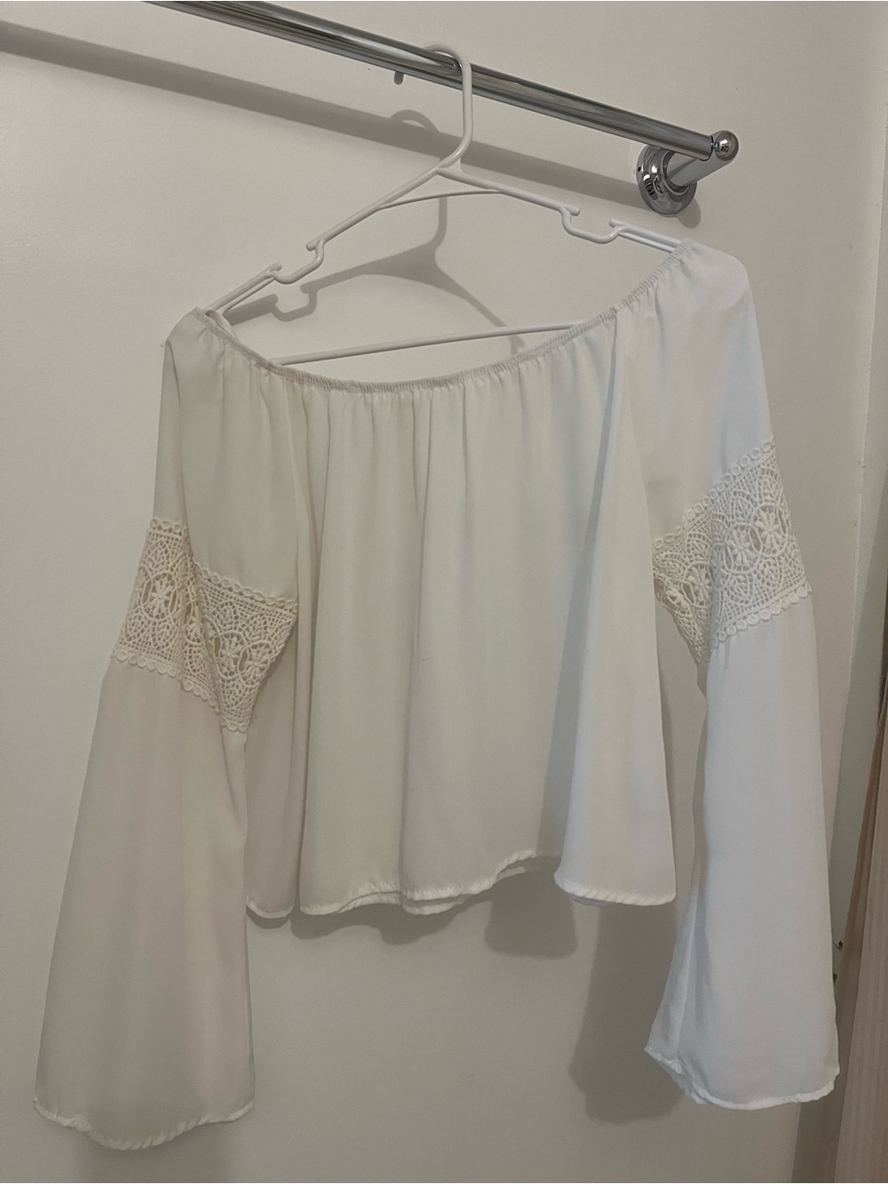 ICON White Off-Shoulder Lace-Panel Peasant Blouse